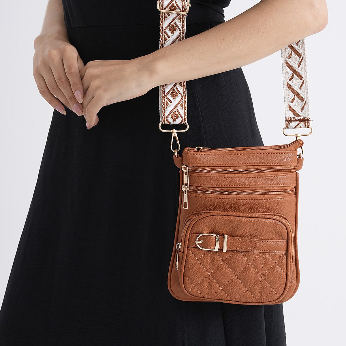 Webbing Strap Sling Phone Bag - Brown