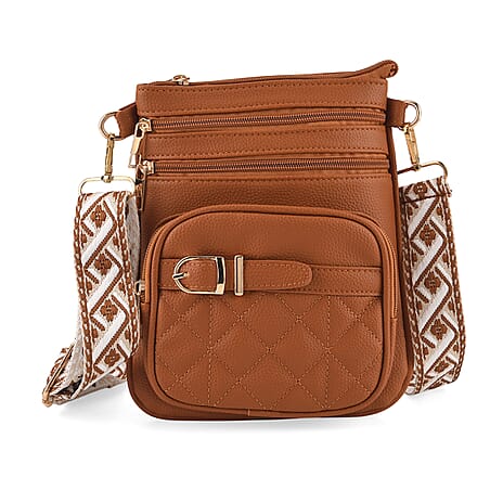 Webbing Strap Sling Phone Bag - Brown