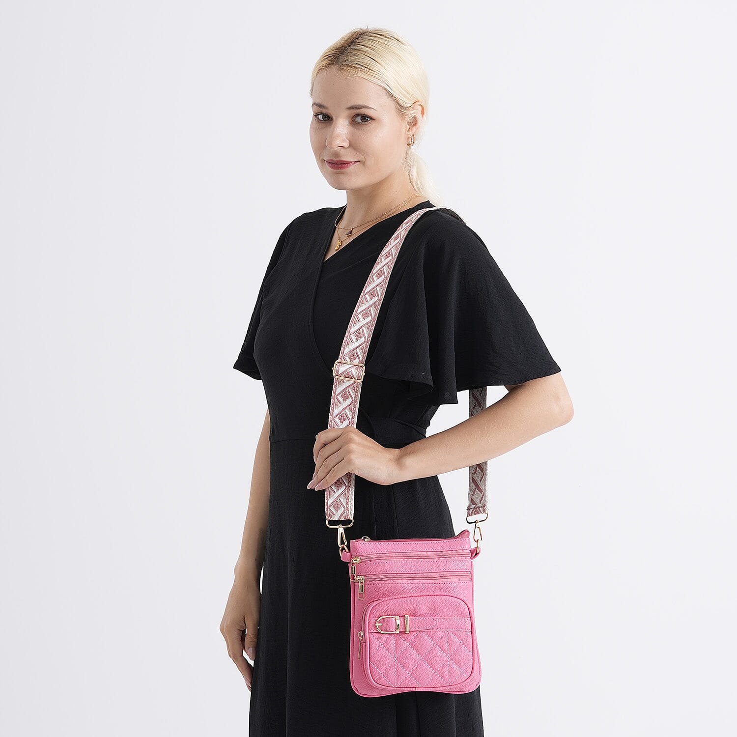 Webbing Strap Sling Phone Bag - Rose Pink