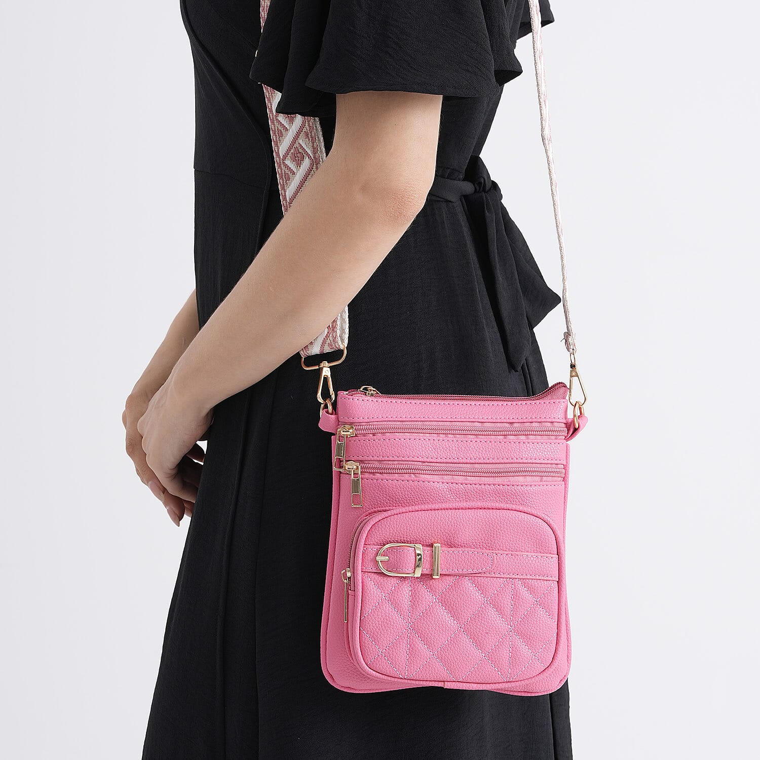 Webbing Strap Sling Phone Bag - Rose Pink