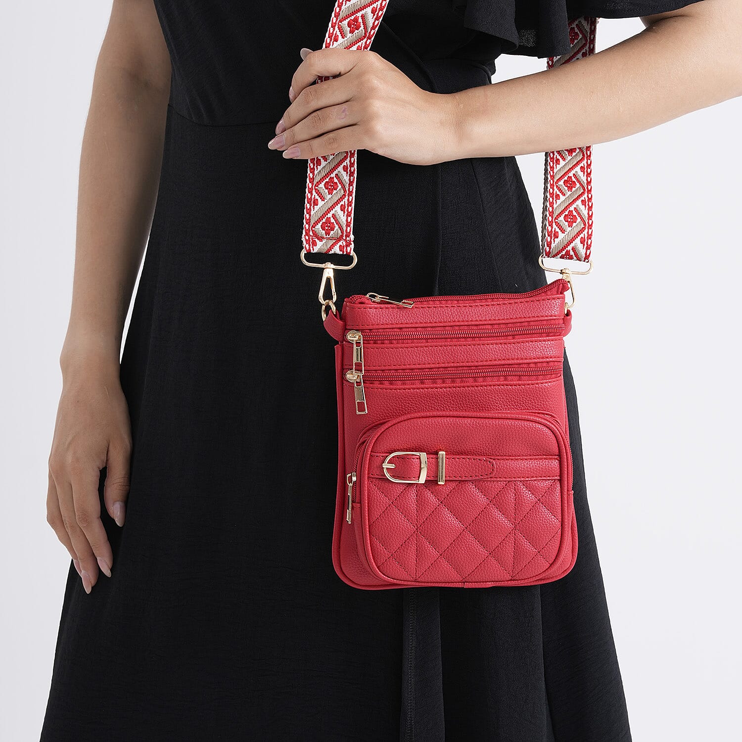 Webbing Strap Sling Phone Bag - Red