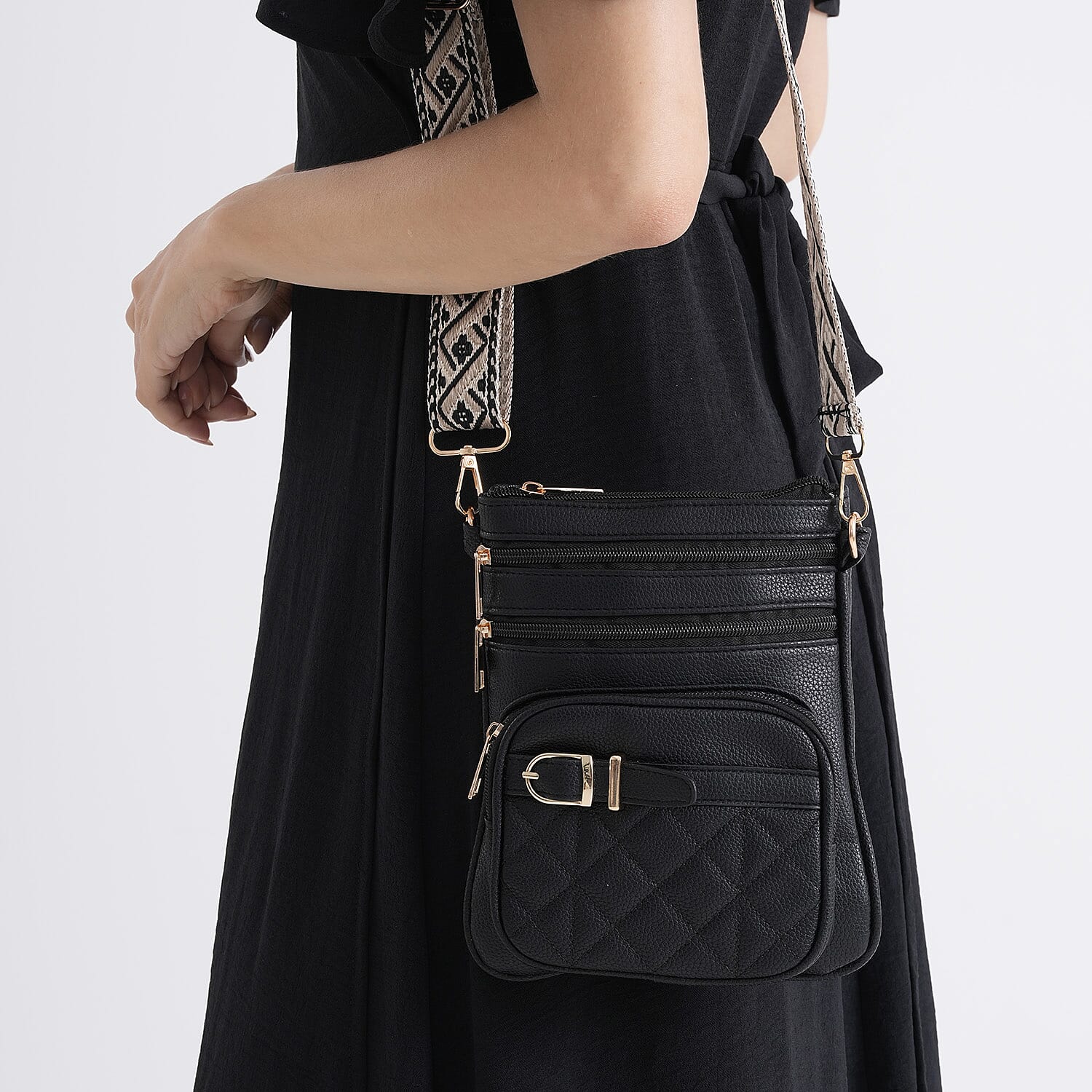 Webbing Strap Sling Phone Bag - Black