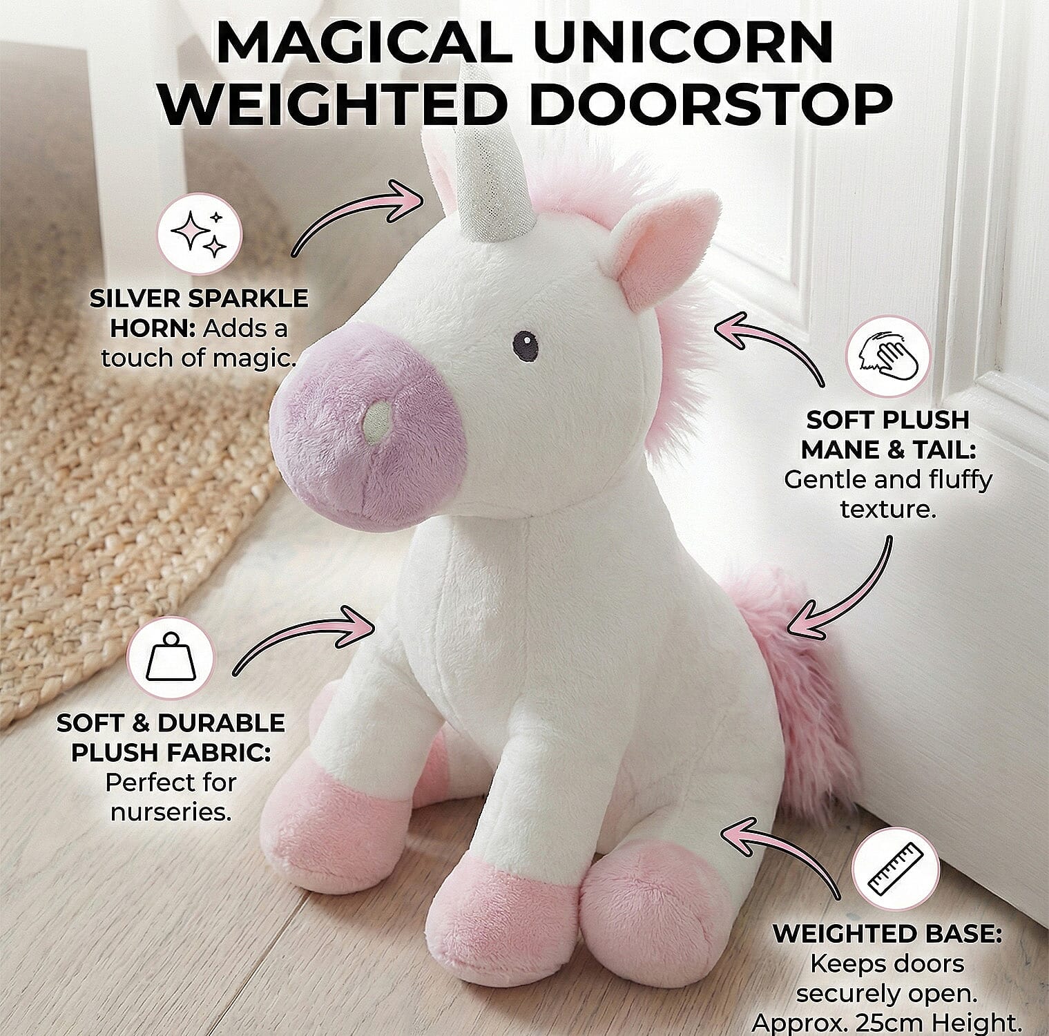 Unicorn Weighted Door Stop (25cm) - Pink