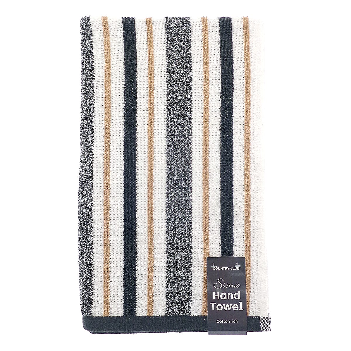 Sienna Stripe Cotton Rich Hand Towel (50 x 80cm) - White, Black & Brown
