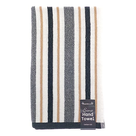 Sienna Stripe Cotton Rich Hand Towel (50 x 80cm) - White, Black & Brown
