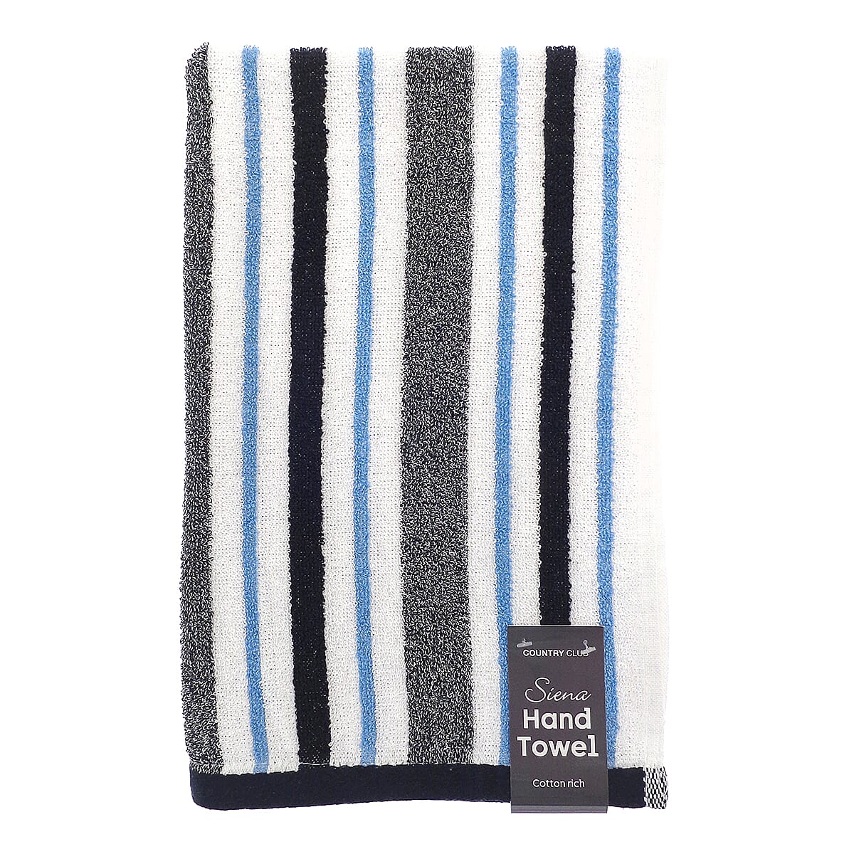 Sienna Stripe Cotton Rich Hand Towel (50 x 80cm) - White & Blue