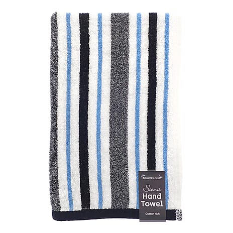 Sienna Stripe Cotton Rich Hand Towel (50 x 80cm) - White & Blue