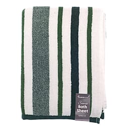 Sienna Stripe Cotton Rich Bath Sheet (150 x 86cm) - White & Green
