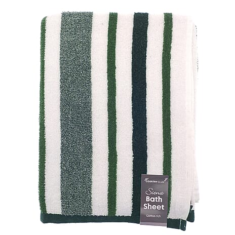 Sienna Stripe Cotton Rich Bath Sheet (150 x 86cm) - White & Green