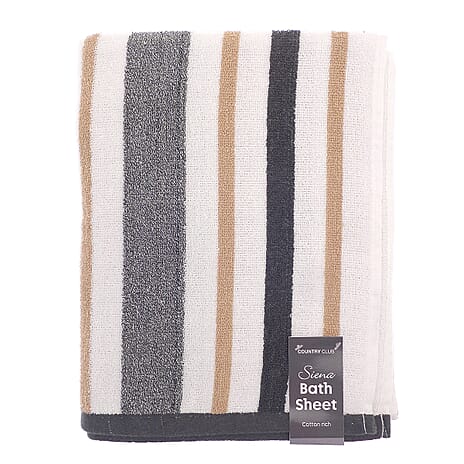 Sienna Stripe Cotton Rich Bath Sheet (150 x 86 cm) - White & Grey