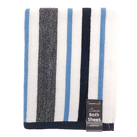Sienna Stripe Cotton Rich Bath Sheet (150 x 86cm) - White & Blue