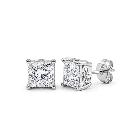 Luxuriant - 9K White Gold SGL Certified Lab Grown Diamond (VS-E-F) Solitaire Stud Push Post Earring 2.07 Ct.