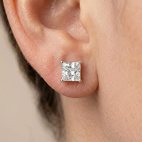 Luxuriant - 9K White Gold SGL Certified Lab Grown Diamond (VS-E-F) Solitaire Stud Push Post Earring 2.07 Ct.