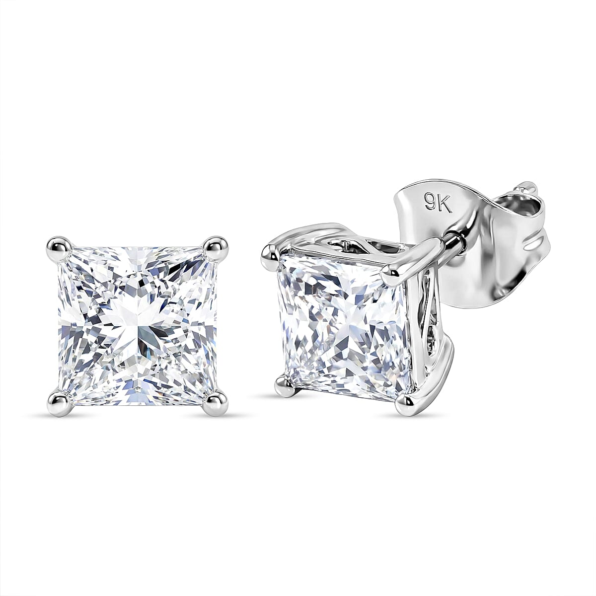 Luxuriant 9K White Gold SGL Certified VS-E-F Lab Grown Diamond Solitaire Stud Push Post Earring 2.07 Ct.