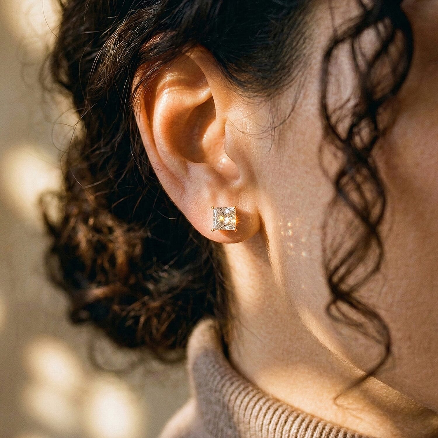 Luxuriant 9K Yellow Gold SGL Certified VS-E-F Lab Grown Diamond Solitaire Stud Push Post Earring 2.08 Ct.