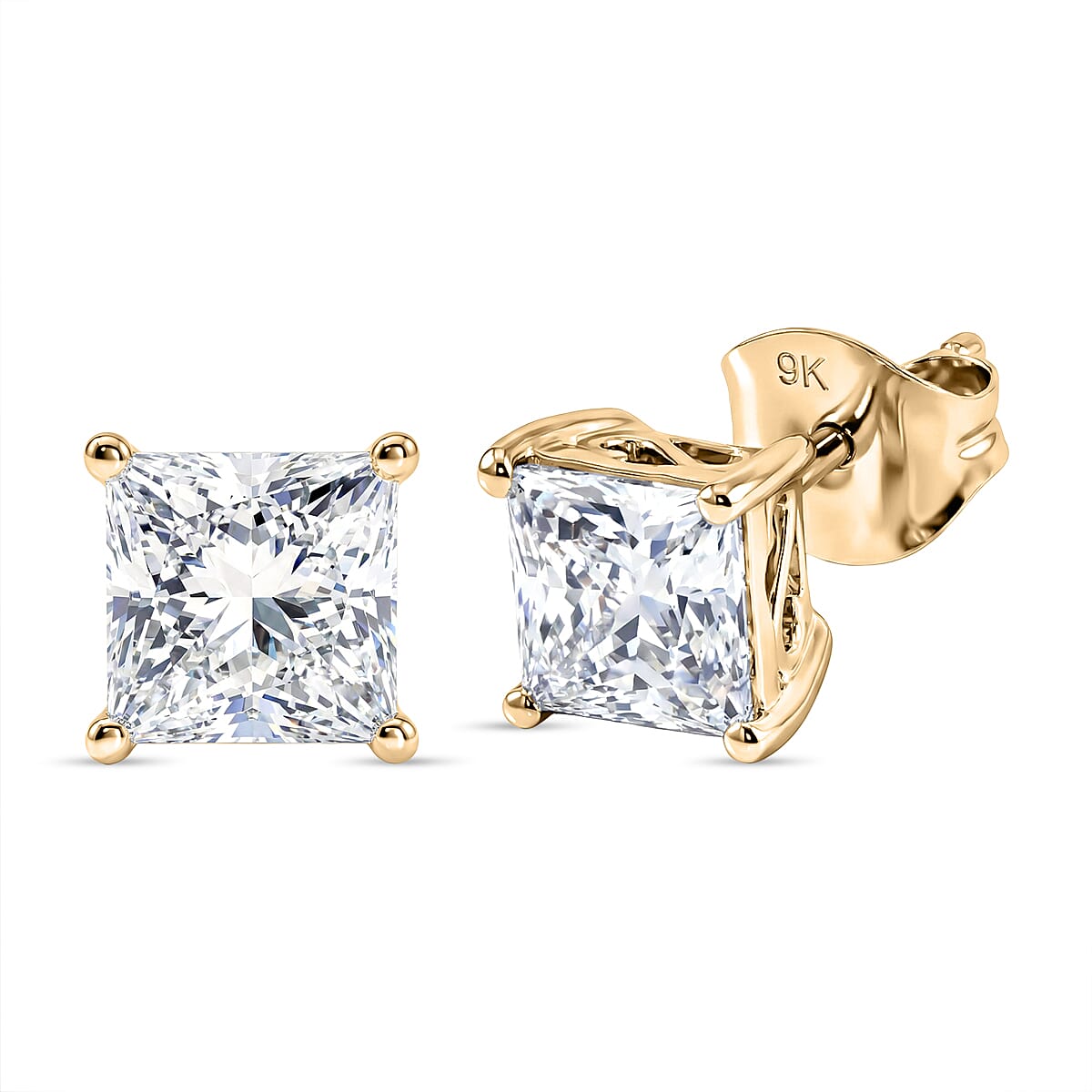Luxuriant 9K Yellow Gold SGL Certified VS-E-F Lab Grown Diamond Solitaire Stud Push Post Earring 2.08 Ct.