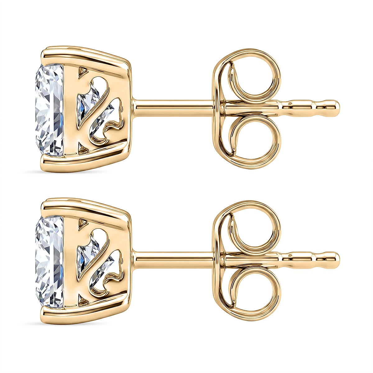 Luxuriant 9K Yellow Gold SGL Certified VS-E-F Lab Grown Diamond Solitaire Stud Push Post Earring 2.08 Ct.
