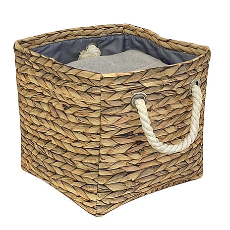 Collapsible Hyacinth Storage Bag (27 x 26 x 26 cm) - Brown