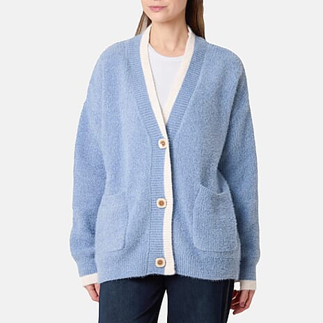 Wildflower Cosy Knit Contrast Pocket Cardigan (Size S-M, fit 8 to 12) - Denim
