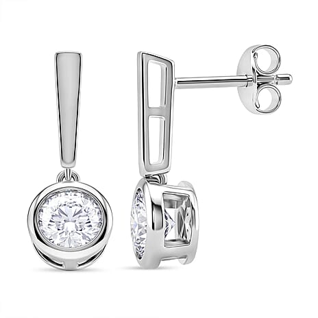 D'Joy Moissanite GRA Certified Solitaire Earring with Push Back in Rhodium Overlay Sterling Silver 1.52 Ct.