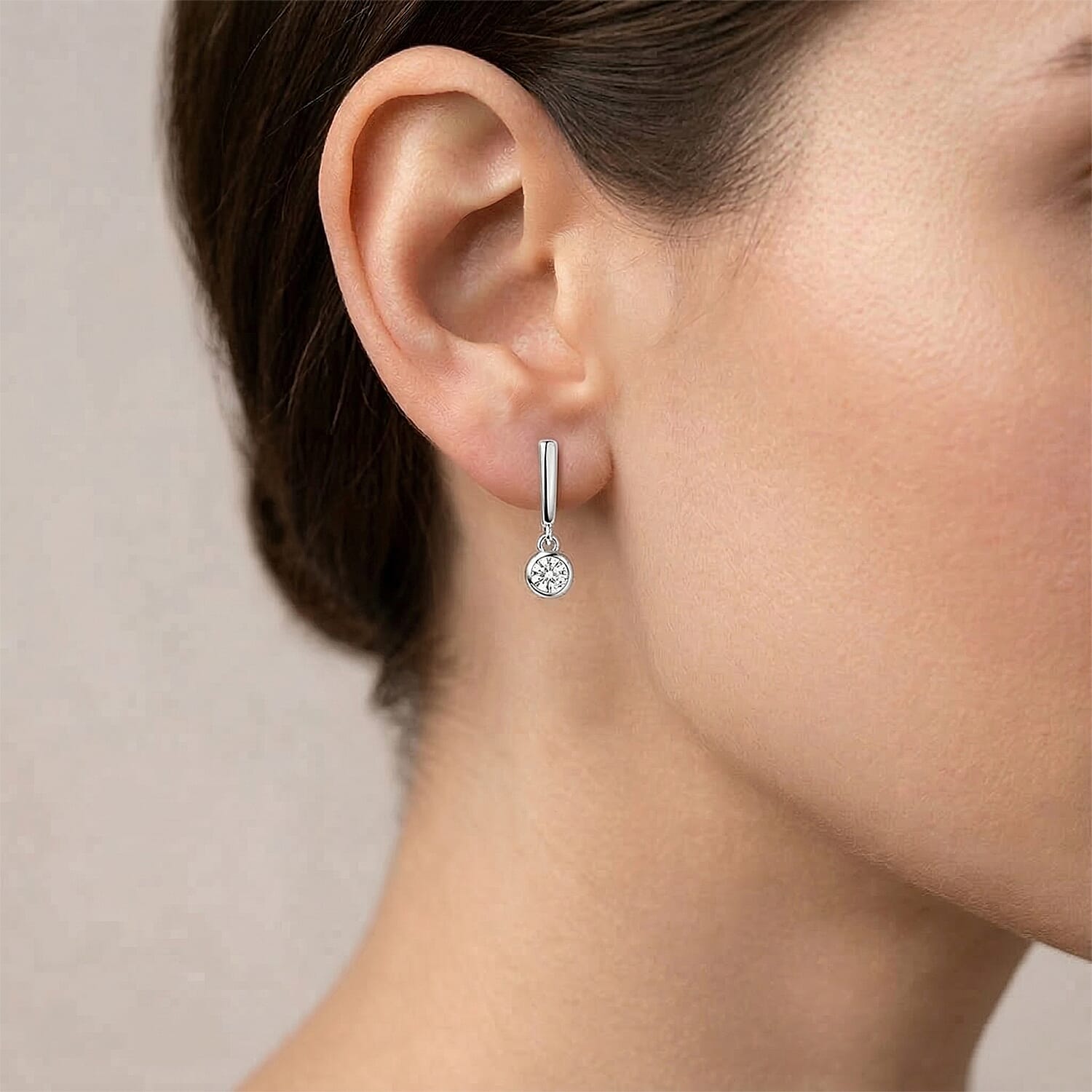 D'Joy Moissanite GRA Certified Solitaire Earring with Push Back in Rhodium Overlay Sterling Silver 1.52 Ct.