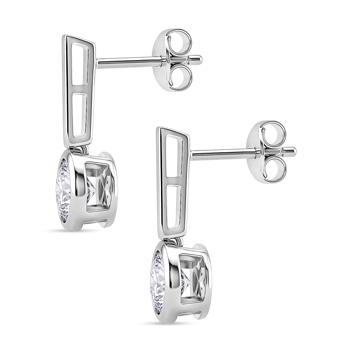 D'Joy Moissanite GRA Certified Solitaire Earring with Push Back in Rhodium Overlay Sterling Silver 1.52 Ct.