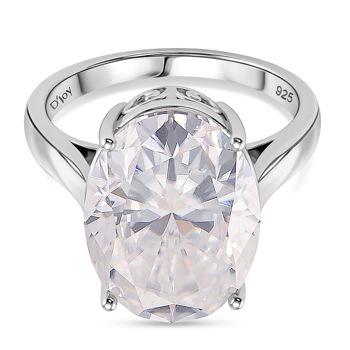 D'Joy - Moissanite Solitaire Ring in Rhodium Overlay Sterling Silver  10.00 Ct.