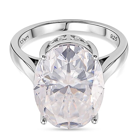 D'Joy - Moissanite Solitaire Ring in Rhodium Overlay Sterling Silver  10.00 Ct.