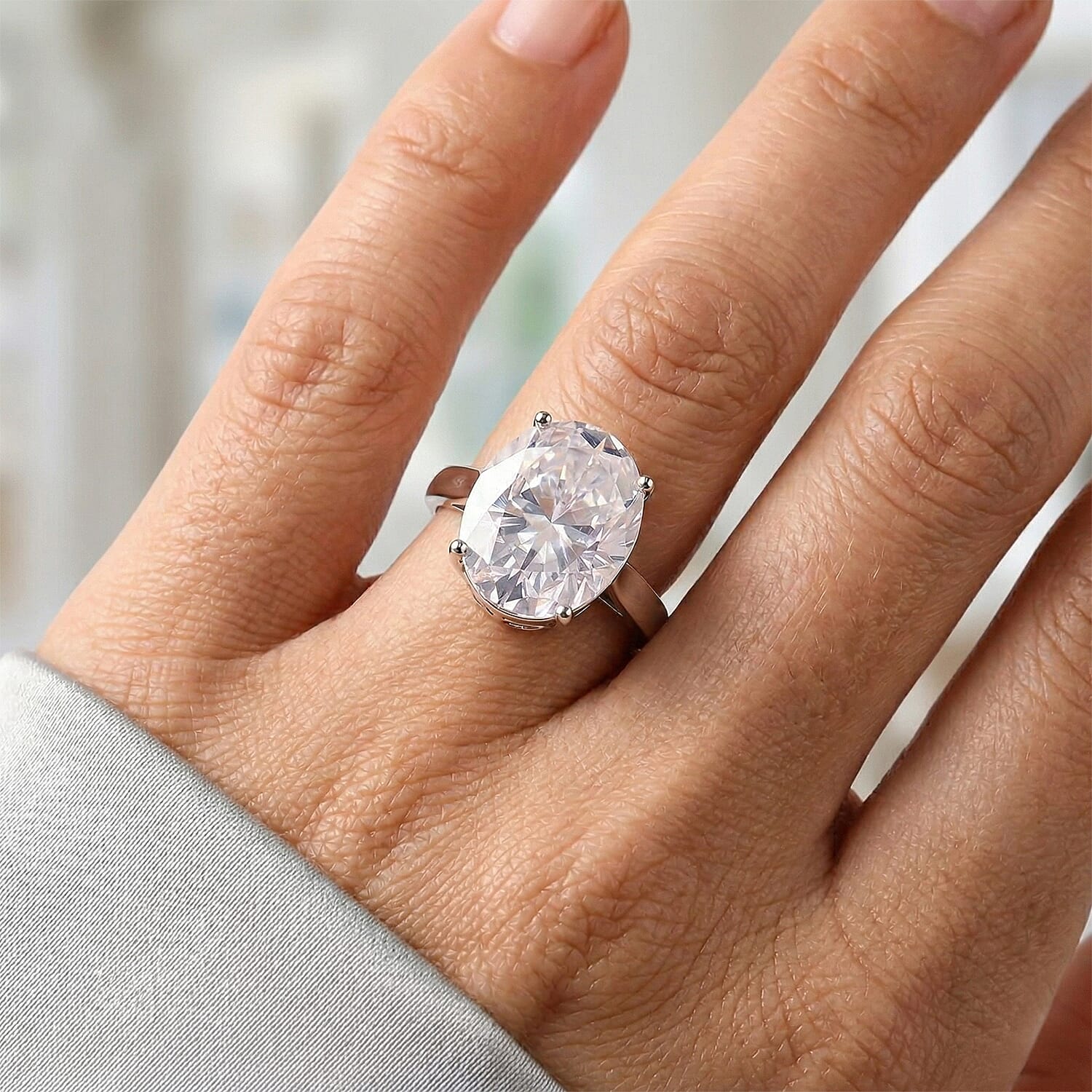 D'Joy - Moissanite Solitaire Ring in Rhodium Overlay Sterling Silver  10.00 Ct.