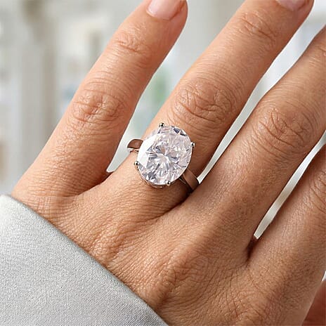 D'Joy - Moissanite Solitaire Ring in Rhodium Overlay Sterling Silver  10.00 Ct.