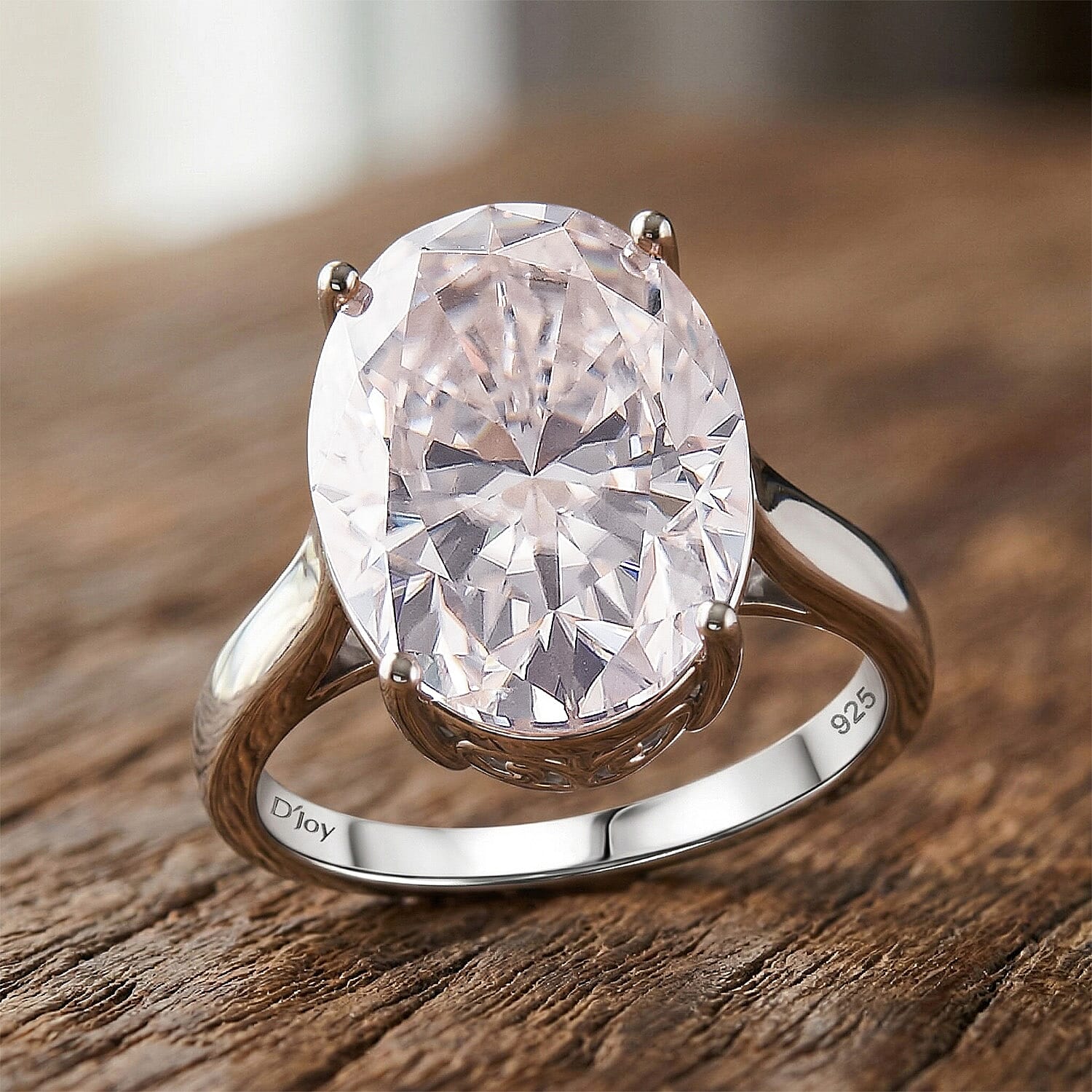 D'Joy - Moissanite Solitaire Ring in Rhodium Overlay Sterling Silver  10.00 Ct.