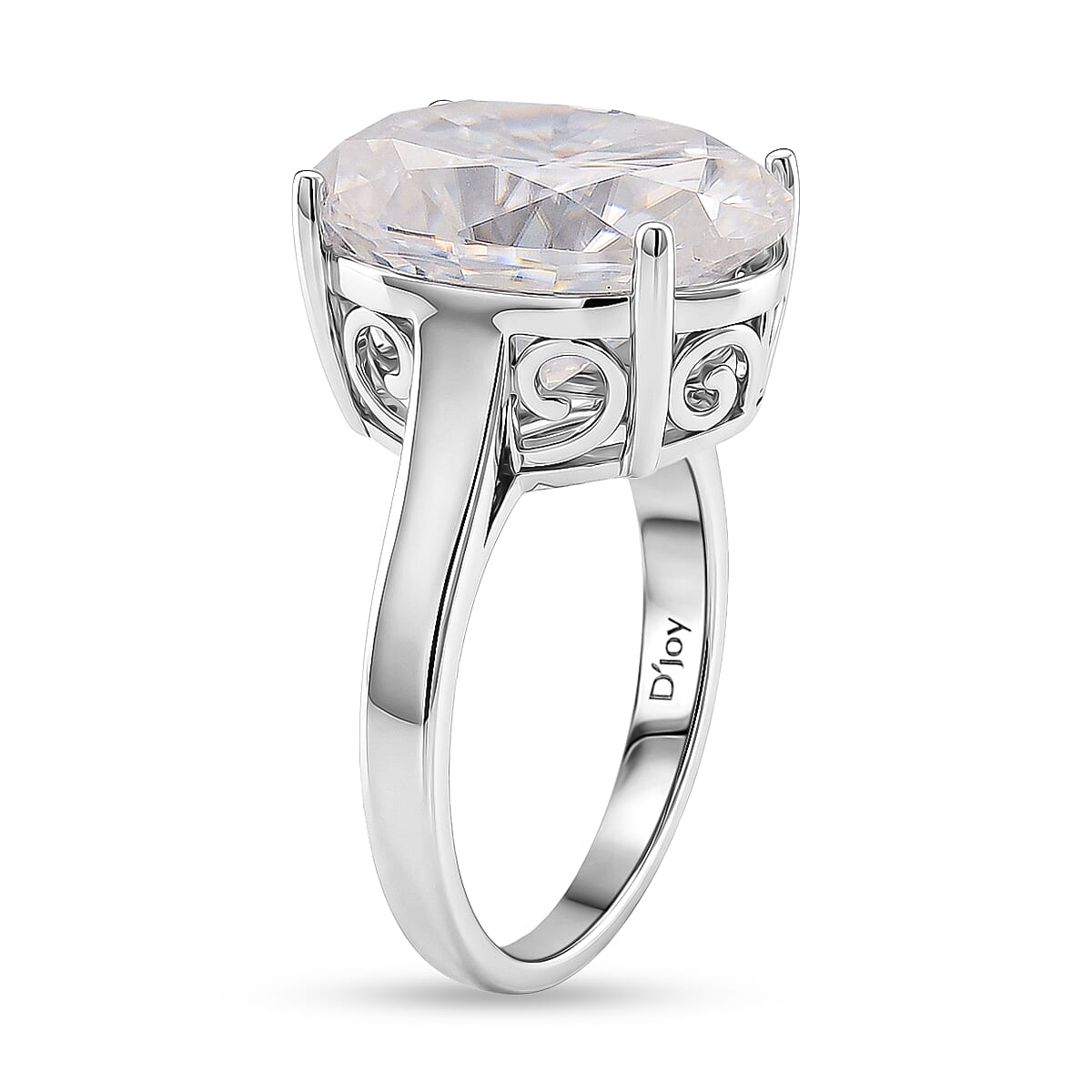 D'Joy - Moissanite Solitaire Ring in Rhodium Overlay Sterling Silver  10.00 Ct.
