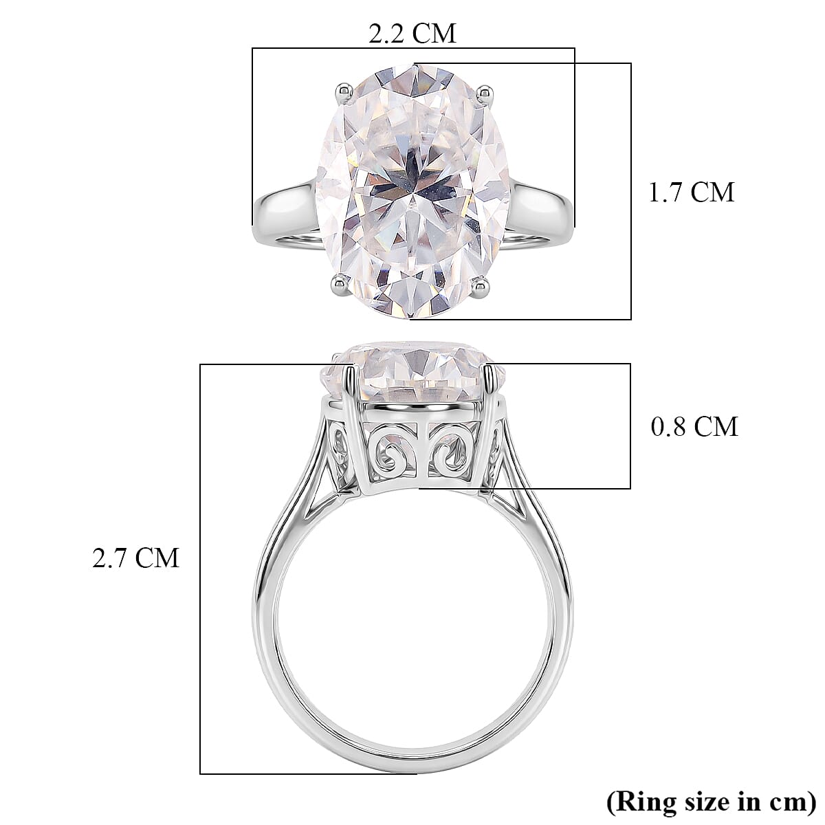 D'Joy - Moissanite Solitaire Ring in Rhodium Overlay Sterling Silver  10.00 Ct.