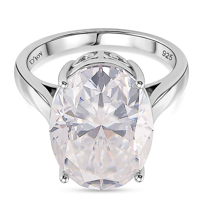 D'Joy - Moissanite Solitaire Ring in Rhodium Overlay Sterling Silver 10.00 Ct.