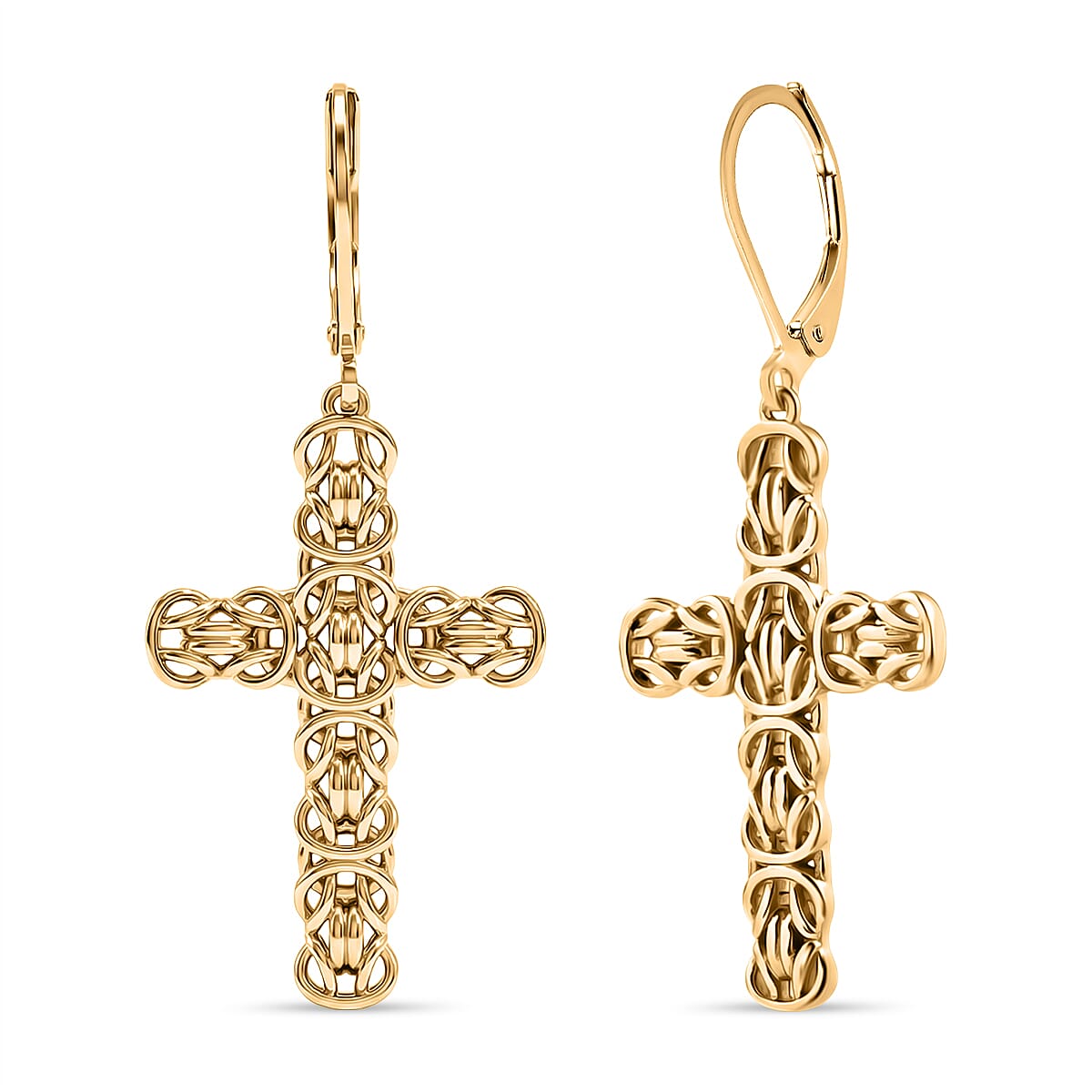 EverTrue Cross Earring with Lever Back in Yellow Gold Tone