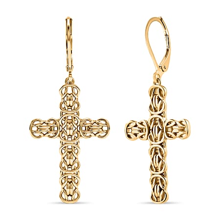 Bronzella Collection - EverTrue Byzantine Link Cross Earring with Lever Back in Yellow Gold Tone