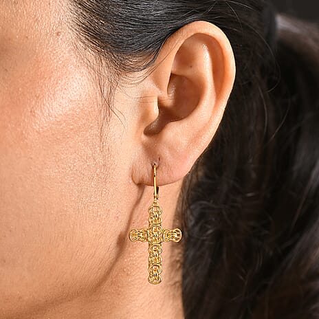 Bronzella Collection - EverTrue Byzantine Link Cross Earring with Lever Back in 18K Gold Plating