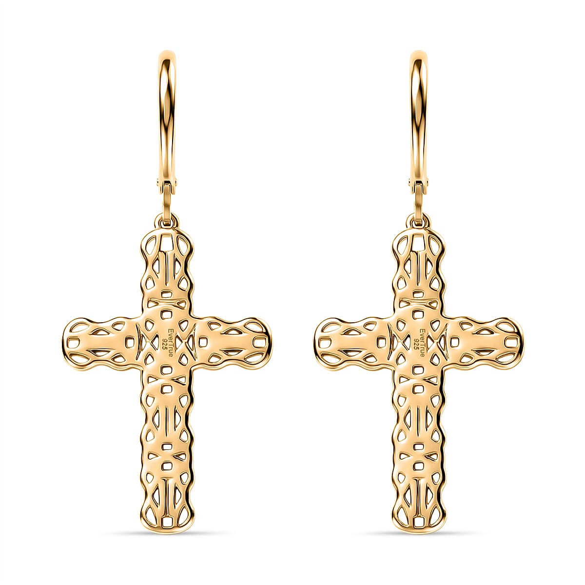 EverTrue Cross Earring with Lever Back in Yellow Gold Tone