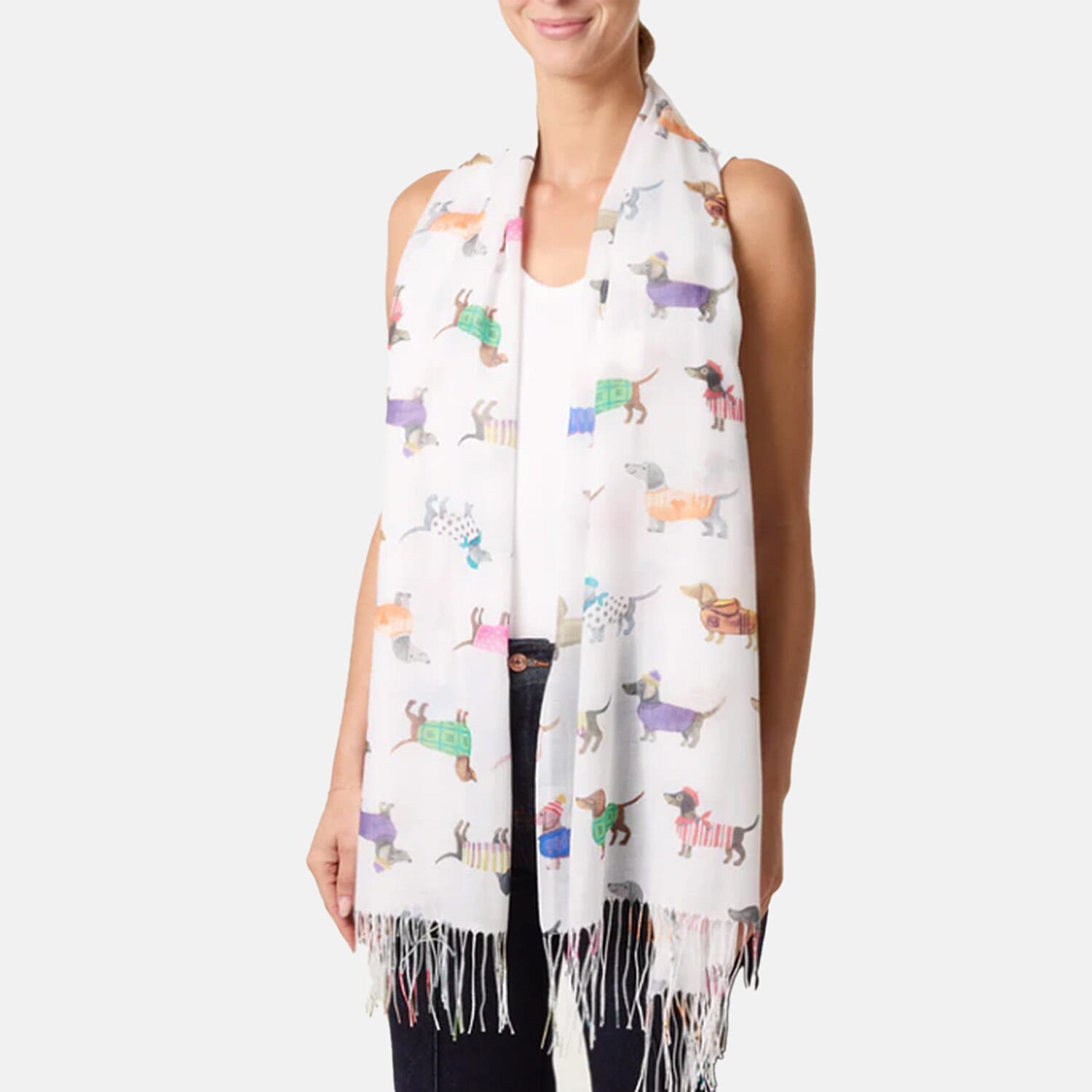 QED London Sausage Dog Print Scarf (One Size) - Light Lemon