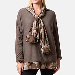 Misumi 100% Cotton Double Layer Blouse With Matching Scarf (One Size, Fit  8 To 16) - Stone
