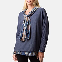 Misumi 100% Cotton Double Layer Blouse With Matching Scarf (One Size, Fit  8 To 16) - Stone