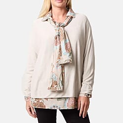 Misumi 100% Cotton Double Layer Blouse With Matching Scarf (One Size, Fit  8 To 16) - Stone