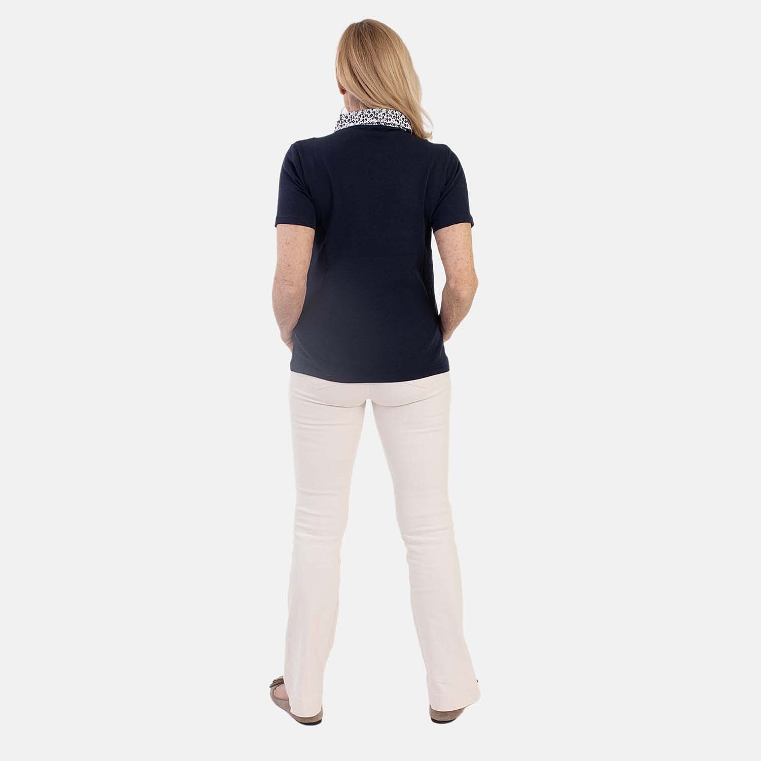 Beaumonde Ladies Short Sleeve Polo With Woven Floral Print Collar