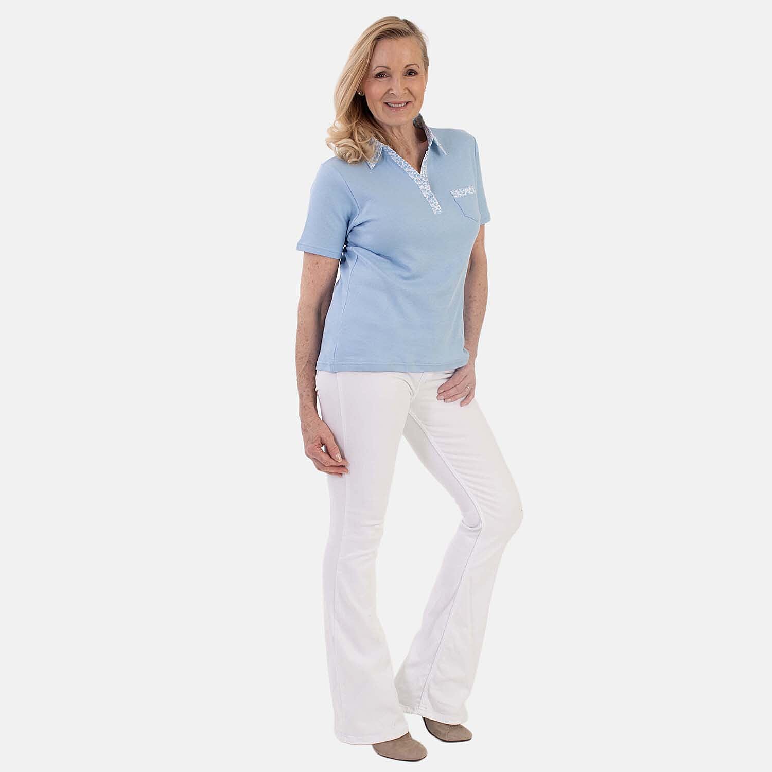 Beaumonde Ladies Short Sleeve Polo With Woven Floral Print Collar