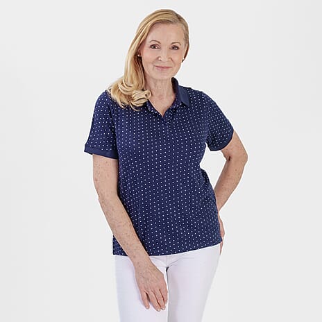 Beaumonde Ladies Polo Collar Short Sleeve Jersey Tee (Size M, 12-14) - Navy
