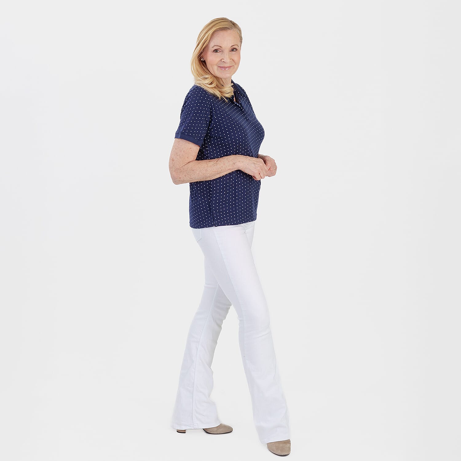 Beaumonde Ladies Polo Collar Short Sleeve Jersey Tee (Size M, 12-14) - Navy