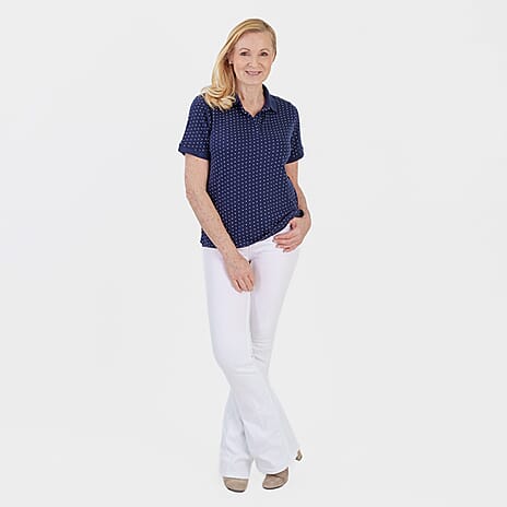 Beaumonde Ladies Polo Collar Short Sleeve Jersey Tee (Size S, 8-10) - Navy