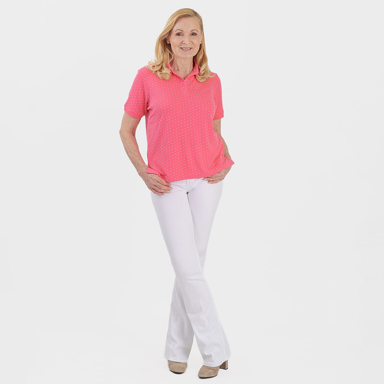 Beaumonde Ladies Polo Collar Short Sleeve Jersey Tee (Size XL, 20-22) - Coral