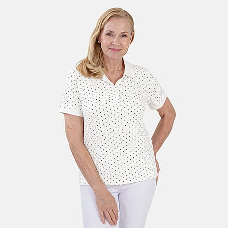 Beaumonde Ladies Short Sleeve Spot Printed Single Jersey Polo Tee (Size S, 8-10) - White
