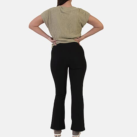 Sugar Crisp Bootleg Soft Flare Pants with Elasticated Waist (Size - 14) - Black